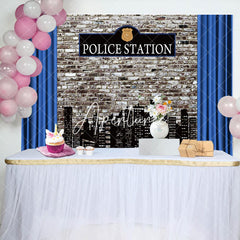 Aperturee - Aperturee Police Station Retro Brick Wall Photo Backdrop