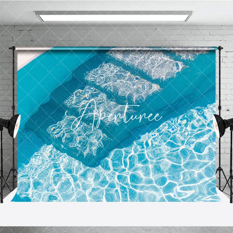 Aperturee - Aperturee Pool Water Bricks Baby Blue Summer Vibe Backdrop