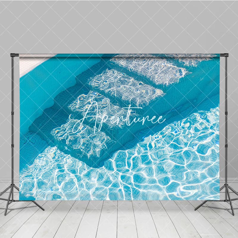 Aperturee - Aperturee Pool Water Bricks Baby Blue Summer Vibe Backdrop