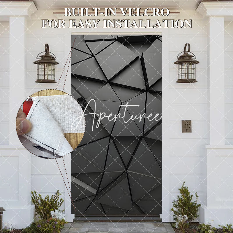 Aperturee - Aperturee Premium Metallic Gray Geometric Pattern Door Cover