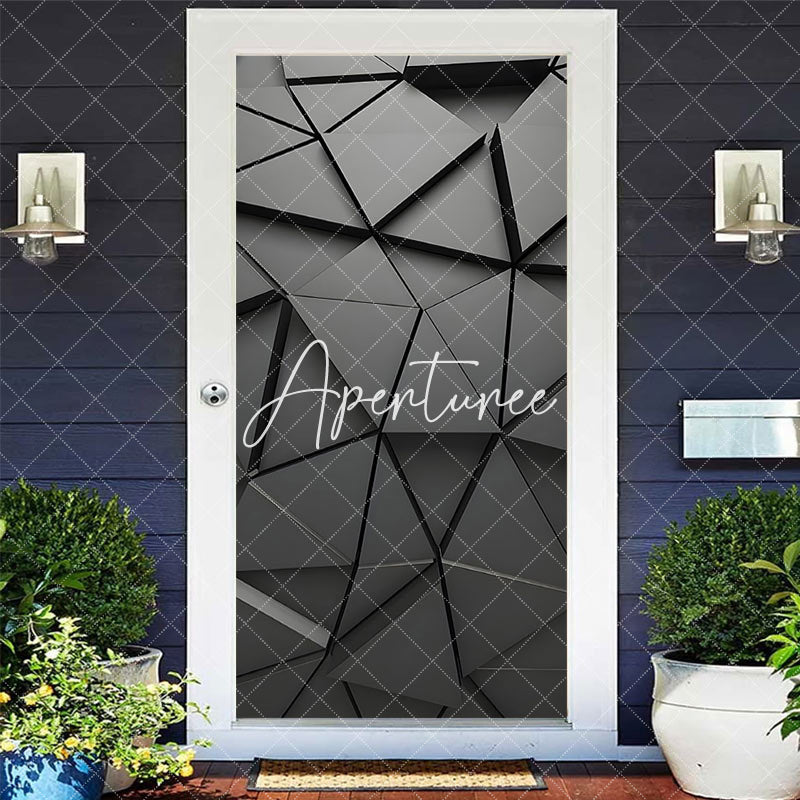 Aperturee - Aperturee Premium Metallic Gray Geometric Pattern Door Cover