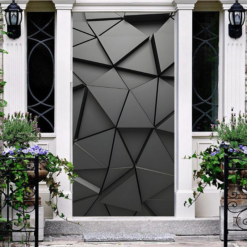 Aperturee - Aperturee Premium Metallic Gray Geometric Pattern Door Cover