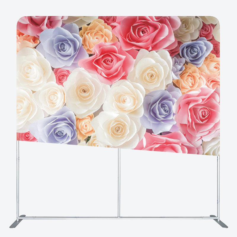 Aperturee - Aperturee Pretty Rainbow Color Floral Valentines Day Backdrop