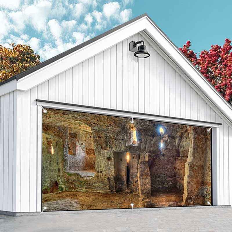 Aperturee - Aperturee Primitive Stone House Architecture Garage Door Banner