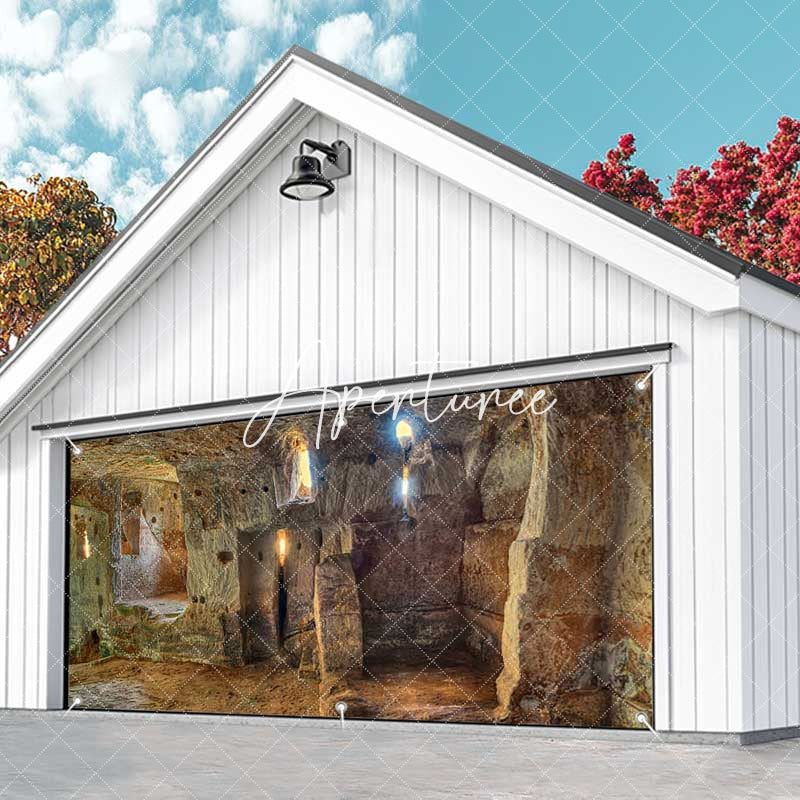 Aperturee - Aperturee Primitive Stone House Architecture Garage Door Banner