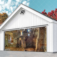 Aperturee - Aperturee Primitive Stone House Architecture Garage Door Banner