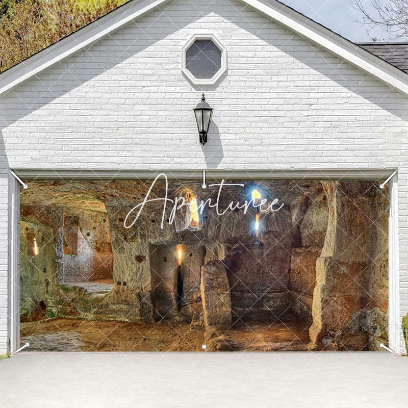 Aperturee - Aperturee Primitive Stone House Architecture Garage Door Banner