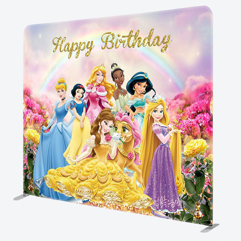 Aperturee - Aperturee Princess And Rainbow Fabric Backdrop Cover for Birthday