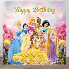 Aperturee - Aperturee Princess And Rainbow Fabric Backdrop Cover for Birthday