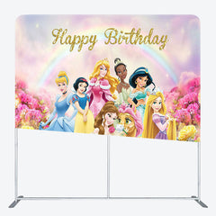 Aperturee - Aperturee Princess And Rainbow Fabric Backdrop Cover for Birthday