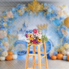 Aperturee - Aperturee Princess Carriage Floral Pumpkin Cake Smash Backdrop