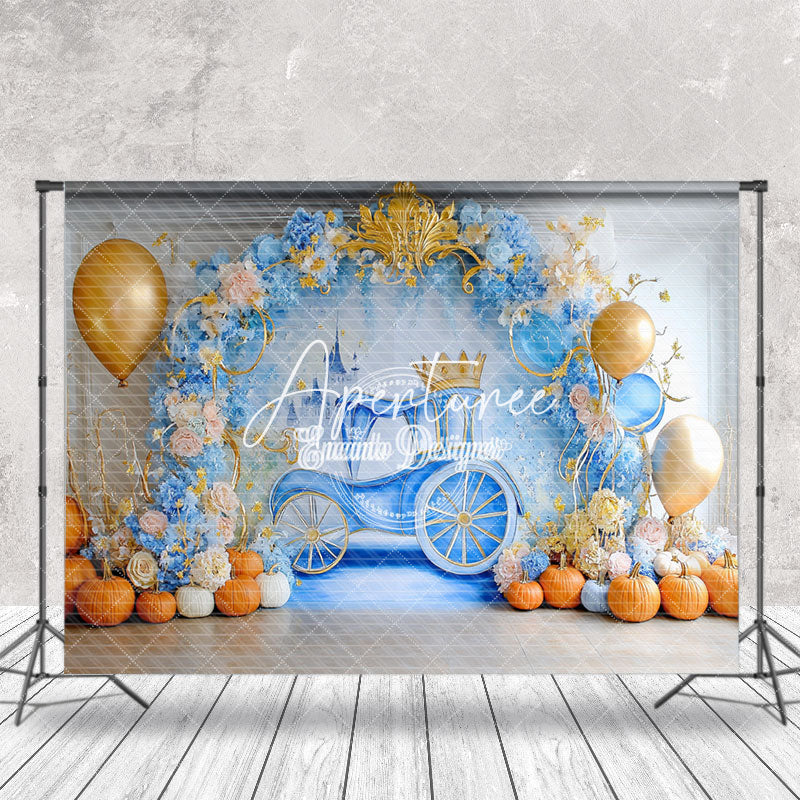 Aperturee - Aperturee Princess Carriage Floral Pumpkin Cake Smash Backdrop