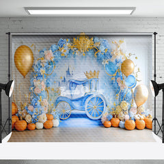 Aperturee - Aperturee Princess Carriage Floral Pumpkin Cake Smash Backdrop