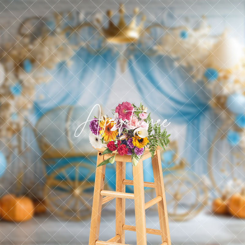 Aperturee - Aperturee Princess Carriage Pumpkin Floral Cake Smash Backdrop