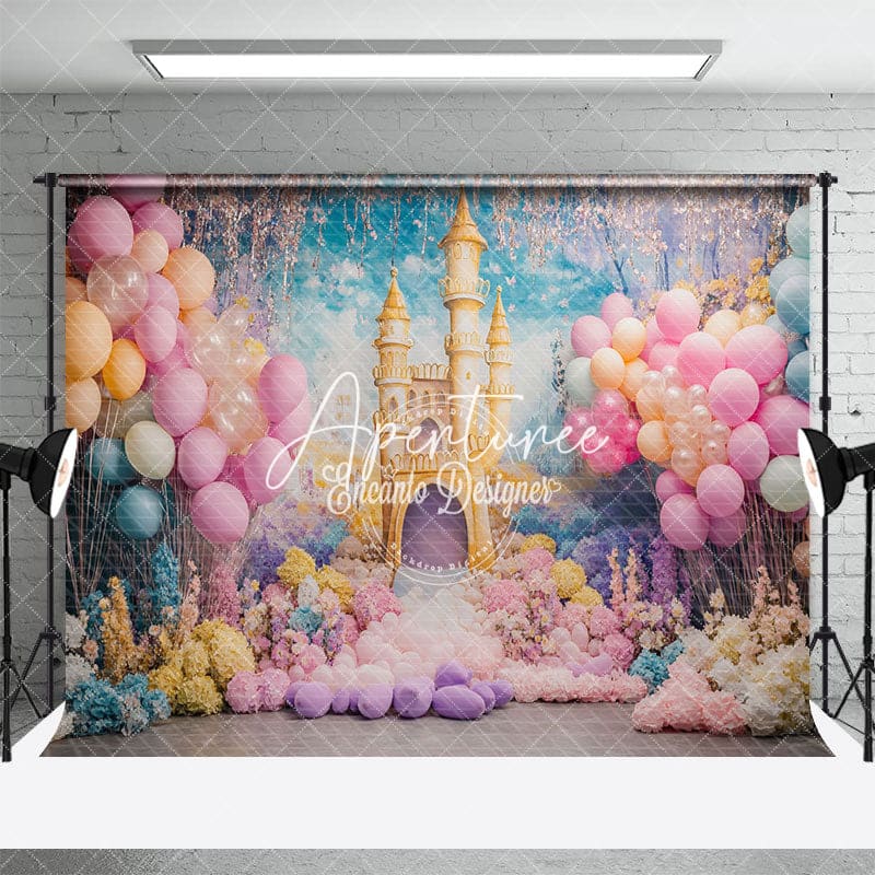 Aperturee - Aperturee Princess Castle Balloons Birthday Photography Backdrop