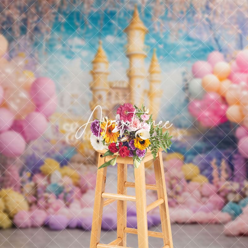 Aperturee - Aperturee Princess Castle Balloons Birthday Photography Backdrop