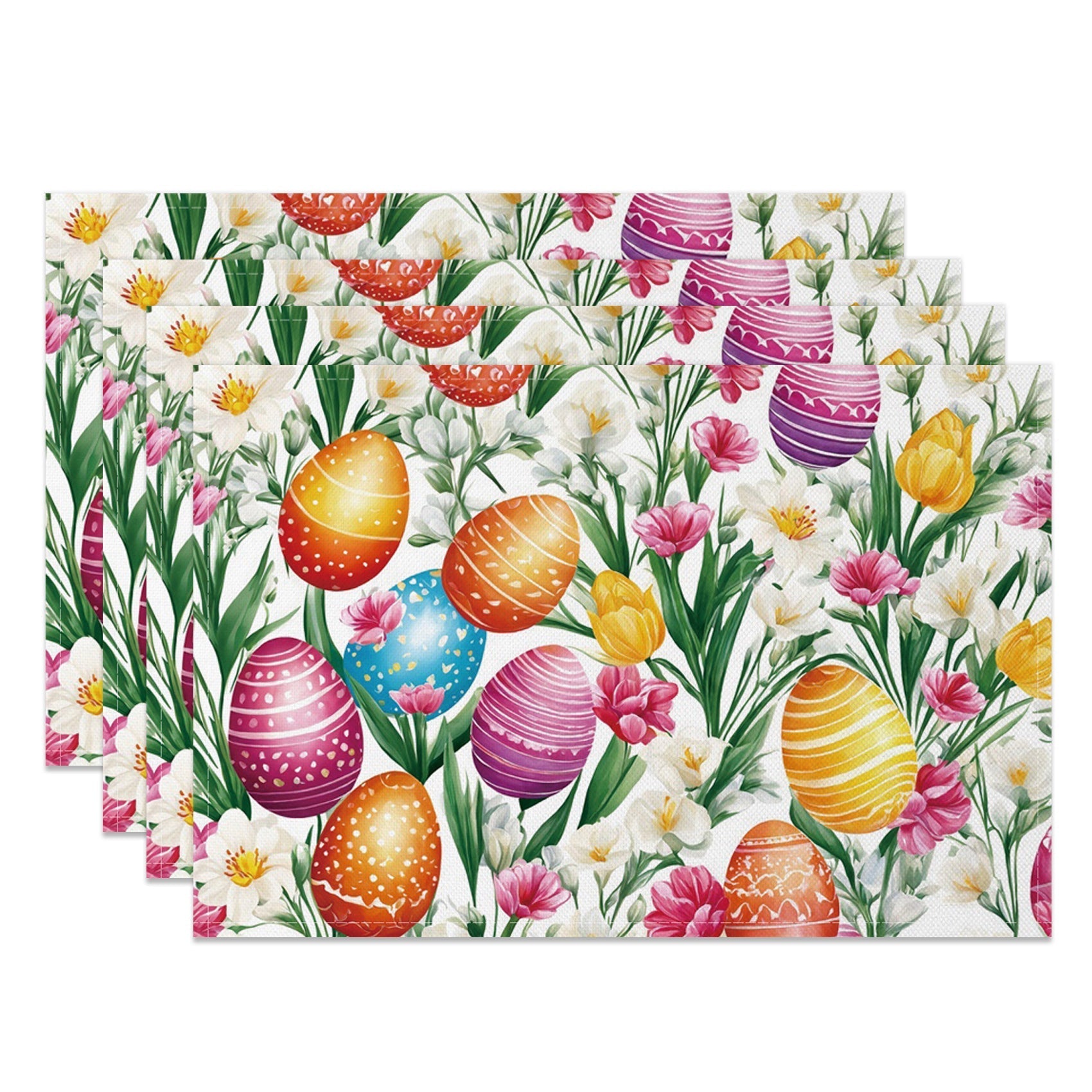 Aperturee - Aperturee Printed Eggs Plant Floral Easter Set Of 4 Placemats