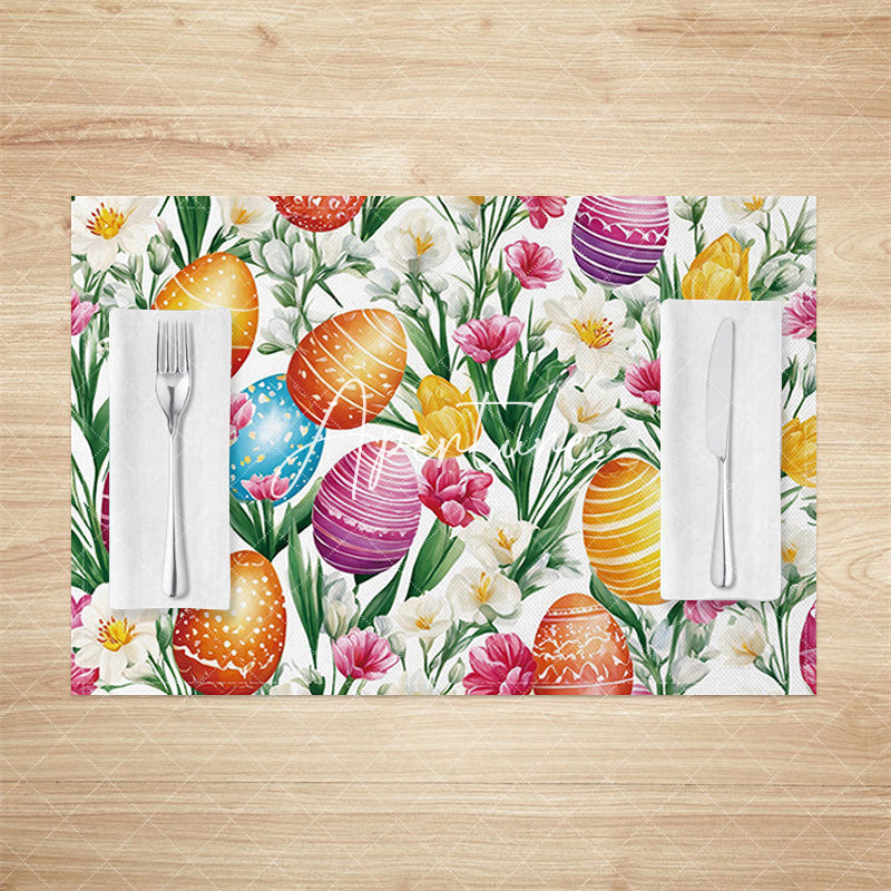 Aperturee - Aperturee Printed Eggs Plant Floral Easter Set Of 4 Placemats