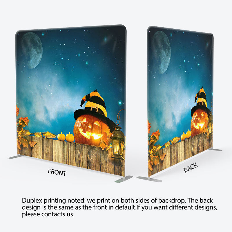 Aperturee - Aperturee Pumpkin And Wood Fabric Backdrop Cover for Halloween