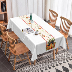 Aperturee - Aperturee Pumpkin Dots Autumn Vibe White Rectangle Tablecloth