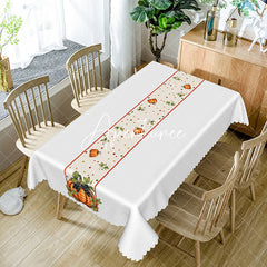 Aperturee - Aperturee Pumpkin Dots Autumn Vibe White Rectangle Tablecloth