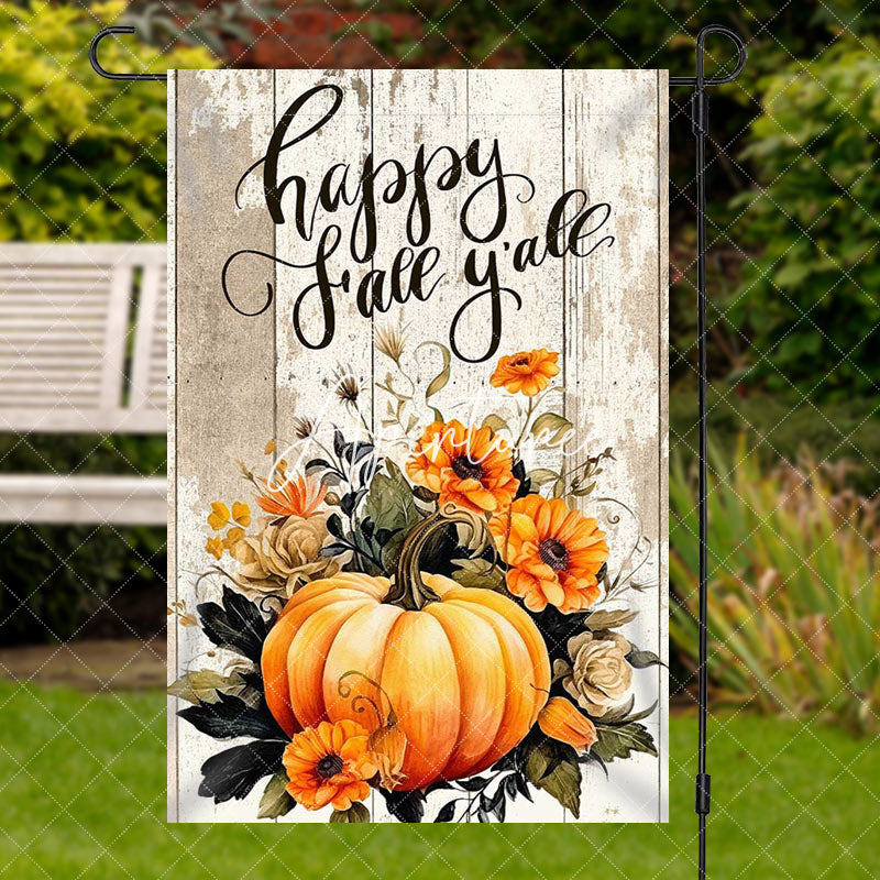 Aperturee - Aperturee Pumpkin Floral Retro Wooden Thanksgiving Garden Flag