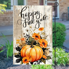 Aperturee - Aperturee Pumpkin Floral Retro Wooden Thanksgiving Garden Flag