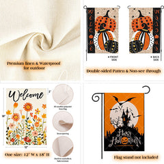 Aperturee - Aperturee Pumpkin Floral Retro Wooden Thanksgiving Garden Flag