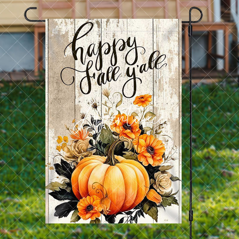 Aperturee - Aperturee Pumpkin Floral Retro Wooden Thanksgiving Garden Flag