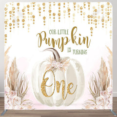 Aperturee - Aperturee Pumpkin Is Turning One Fabric Backdrop Cover for Birthday