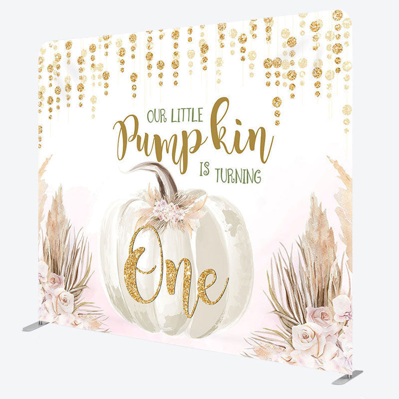 Aperturee - Aperturee Pumpkin Is Turning One Fabric Backdrop Cover for Birthday