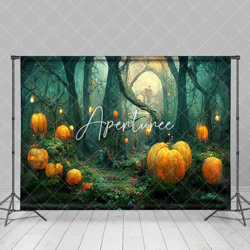 Aperturee - Aperturee Pumpkin Light Dim Mystical Forest Halloween Backdrop