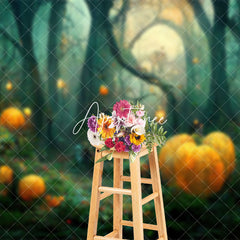 Aperturee - Aperturee Pumpkin Light Dim Mystical Forest Halloween Backdrop