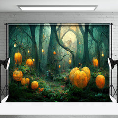 Aperturee - Aperturee Pumpkin Light Dim Mystical Forest Halloween Backdrop