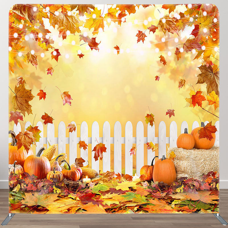 Aperturee - Aperturee Pumpkin Maple Leaves Fabric Backdrop Cover for Autumn