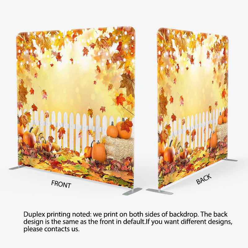 Aperturee - Aperturee Pumpkin Maple Leaves Fabric Backdrop Cover for Autumn