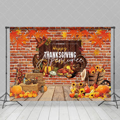 Aperturee - Aperturee Pumpkin Maples Turkey Brick Thanksgiving Day Bacdrop