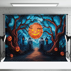 Aperturee - Aperturee Pumpkin Moon Cemetery Trees Halloween Photo Backdrop