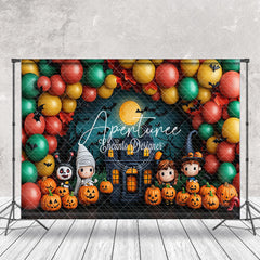 Aperturee - Aperturee Pumpkins Balloon Castle Moon Kids Halloween Backdrop