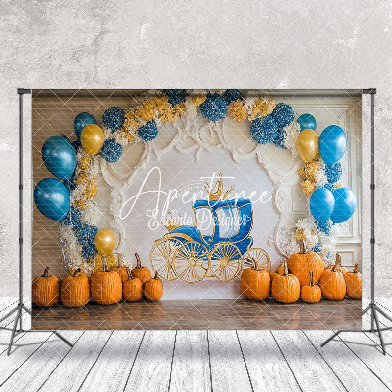 Aperturee - Aperturee Pumpkins Balloons Carriage Cake Smash Photo Backdrop