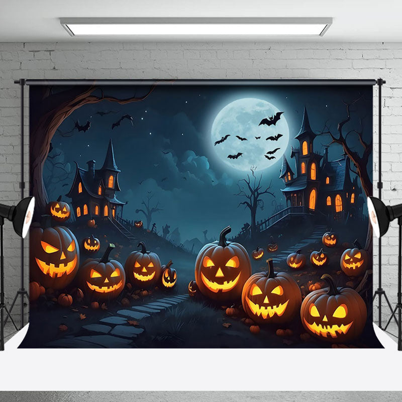 Aperturee - Aperturee Pumpkins Candle Night Bat Manor Halloween Backdrop