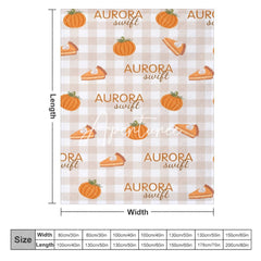 Aperturee - Aperturee Pumpkins Pie Light Brown Plaid Custom Name Blanket