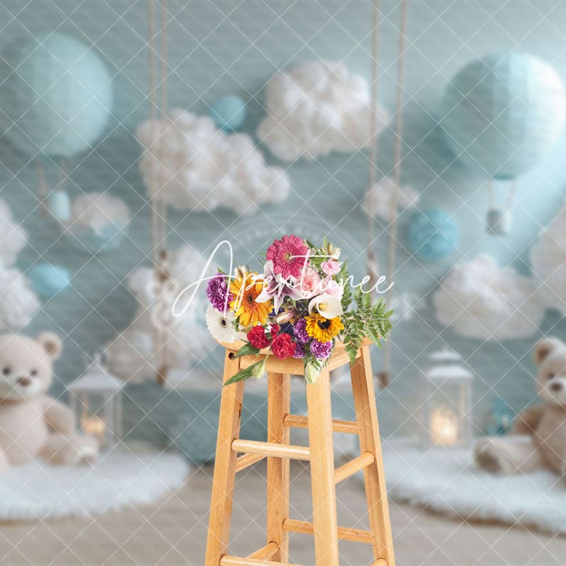 Aperturee - Aperturee Pure White Blue Wall Bears Ccake Smash Backdrop