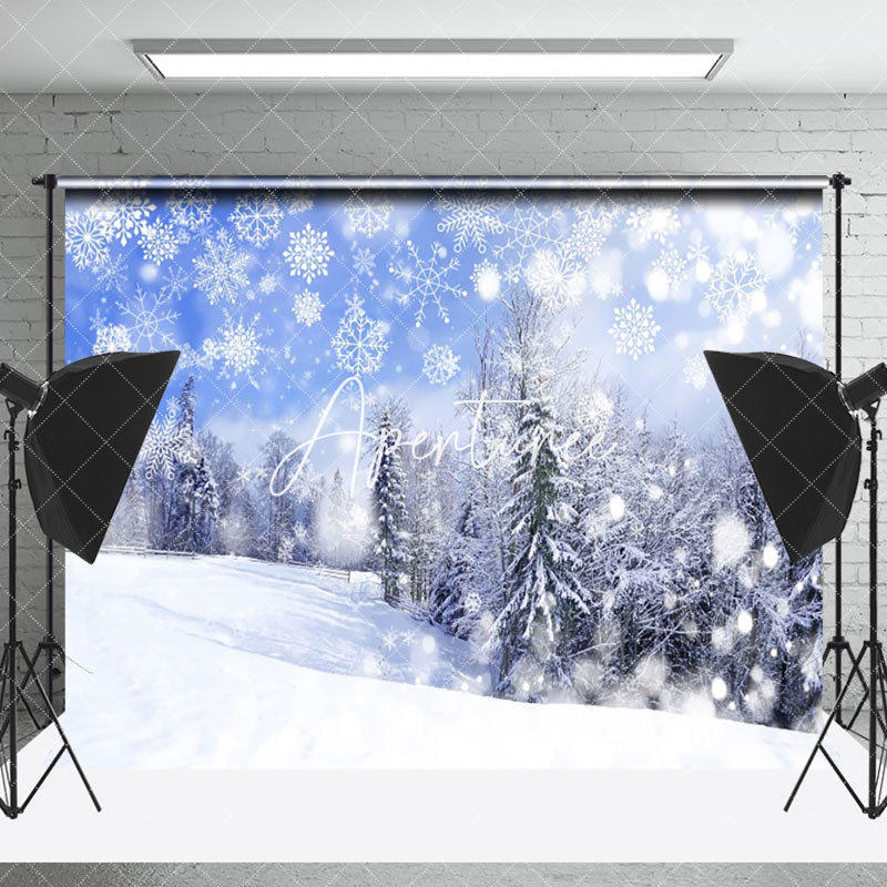 Aperturee - Aperturee Pure White Bokeh Swnoy Forest Winter Scene Backdrop