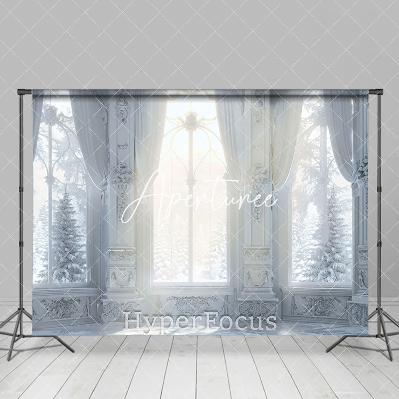 Aperturee - Aperturee Pure White Luxury Snowy Winter Window Scene Backdrop