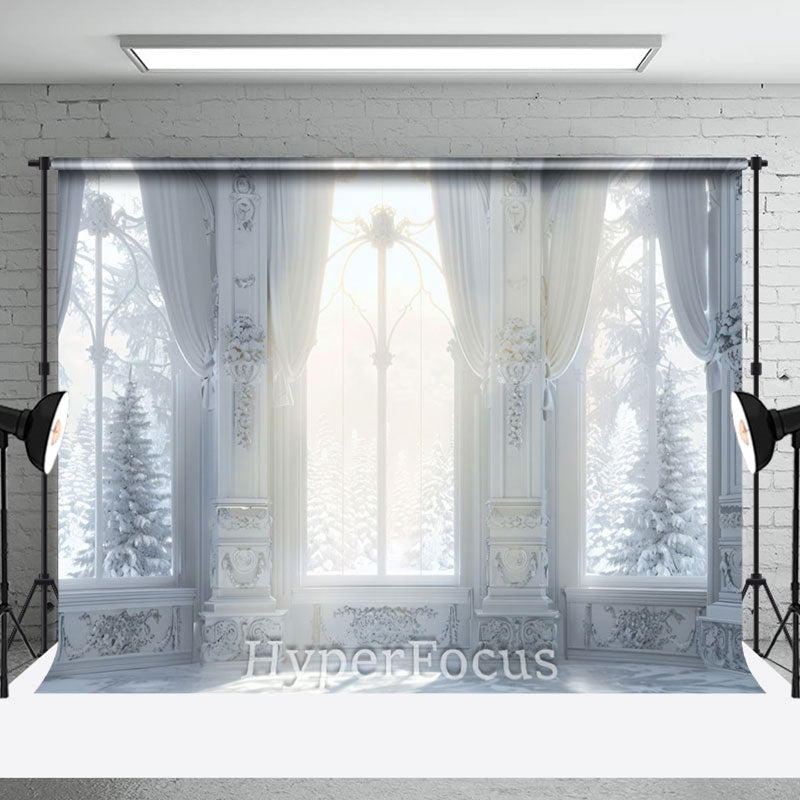 Aperturee - Aperturee Pure White Luxury Snowy Winter Window Scene Backdrop