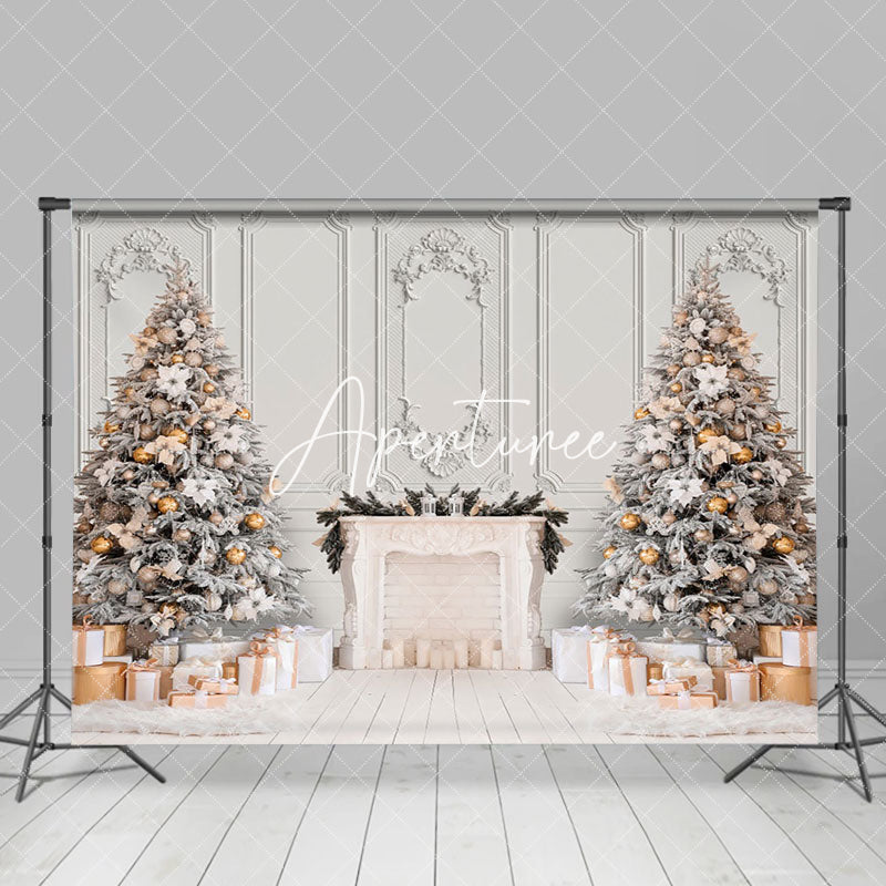 Aperturee - Aperturee Pure White Luxury Wall Xmas Tree Christmas Backdrop