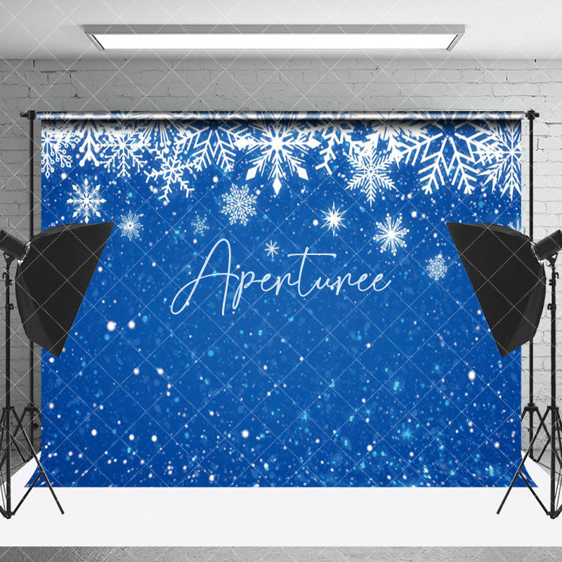 Aperturee - Aperturee Pure White Snowflakes Blue Winter Photo Backdrop