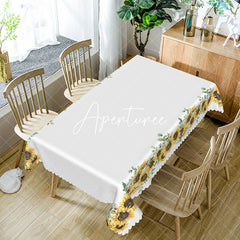 Aperturee - Aperturee Pure White Sunflower Rectangle Tablecloth For Home