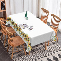 Aperturee - Aperturee Pure White Sunflower Rectangle Tablecloth For Home